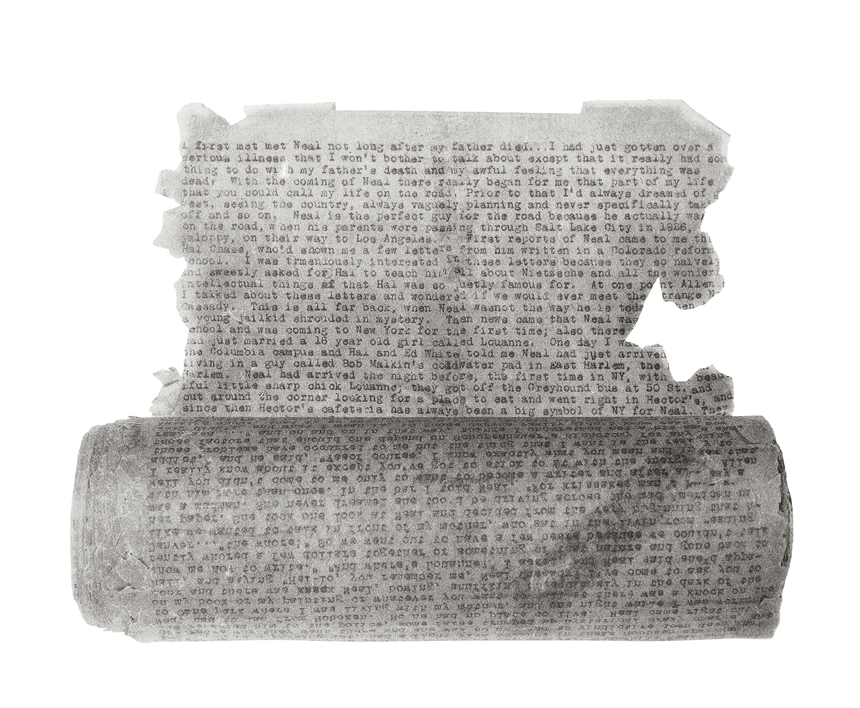 Kerouac's original typescript of On the Road – a single 36-metre roll – forms the heart of the exhibition. Collection James S. Irsay, The Estate of Jack Kerouac