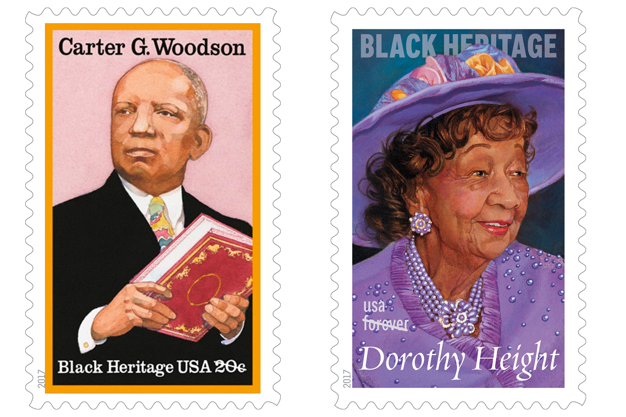carter J Woodson has been commemorated on a U.S. Postal Service stamp. This year's Black History month was commemorated with a stamp honouring civil-rights activist Dorothy Height.