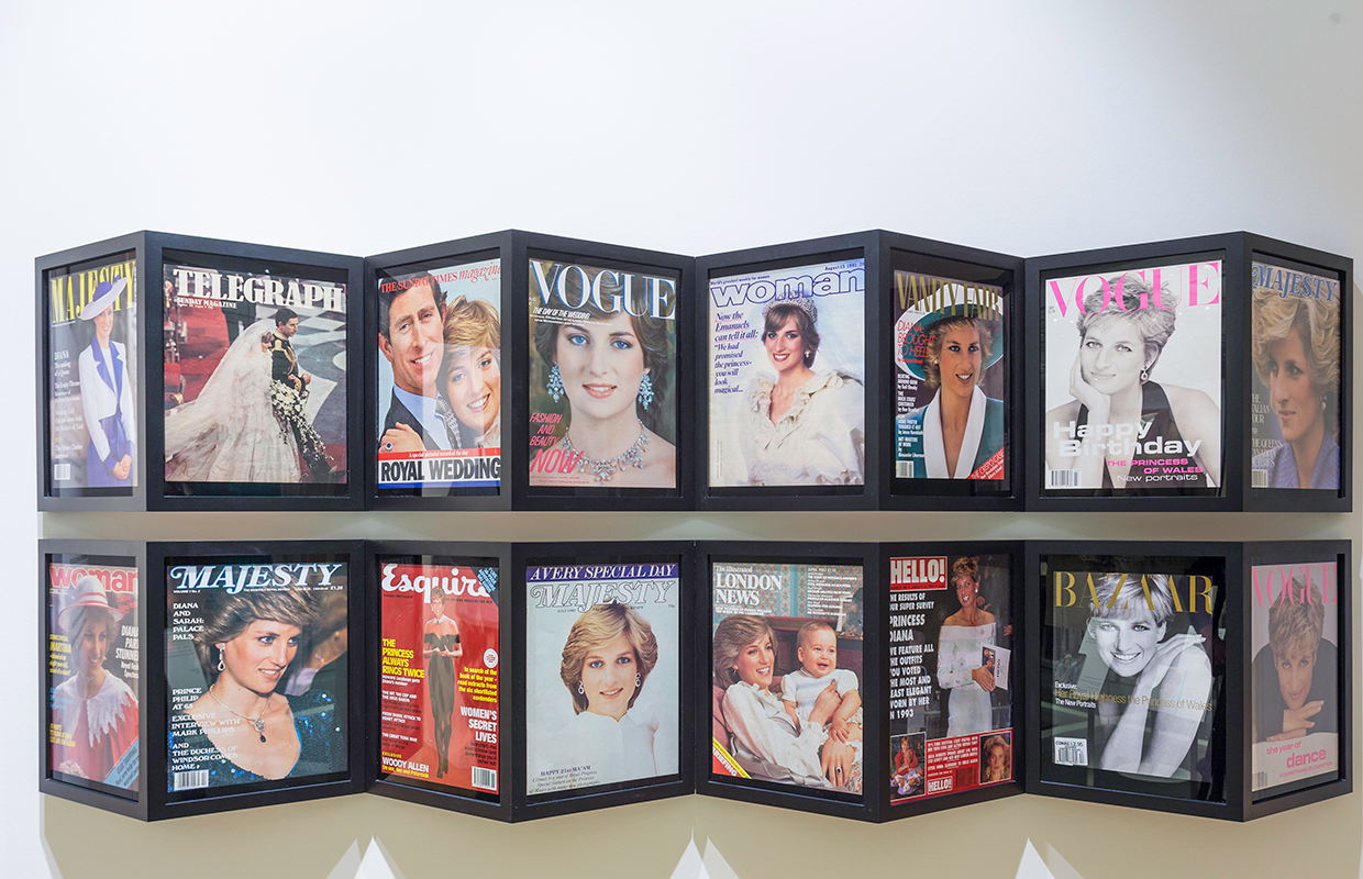 Diana became the most photographed woman in the world, as shown by this display at an exhibition about Diana and fashion currently on a Kensington Palace, her London home.