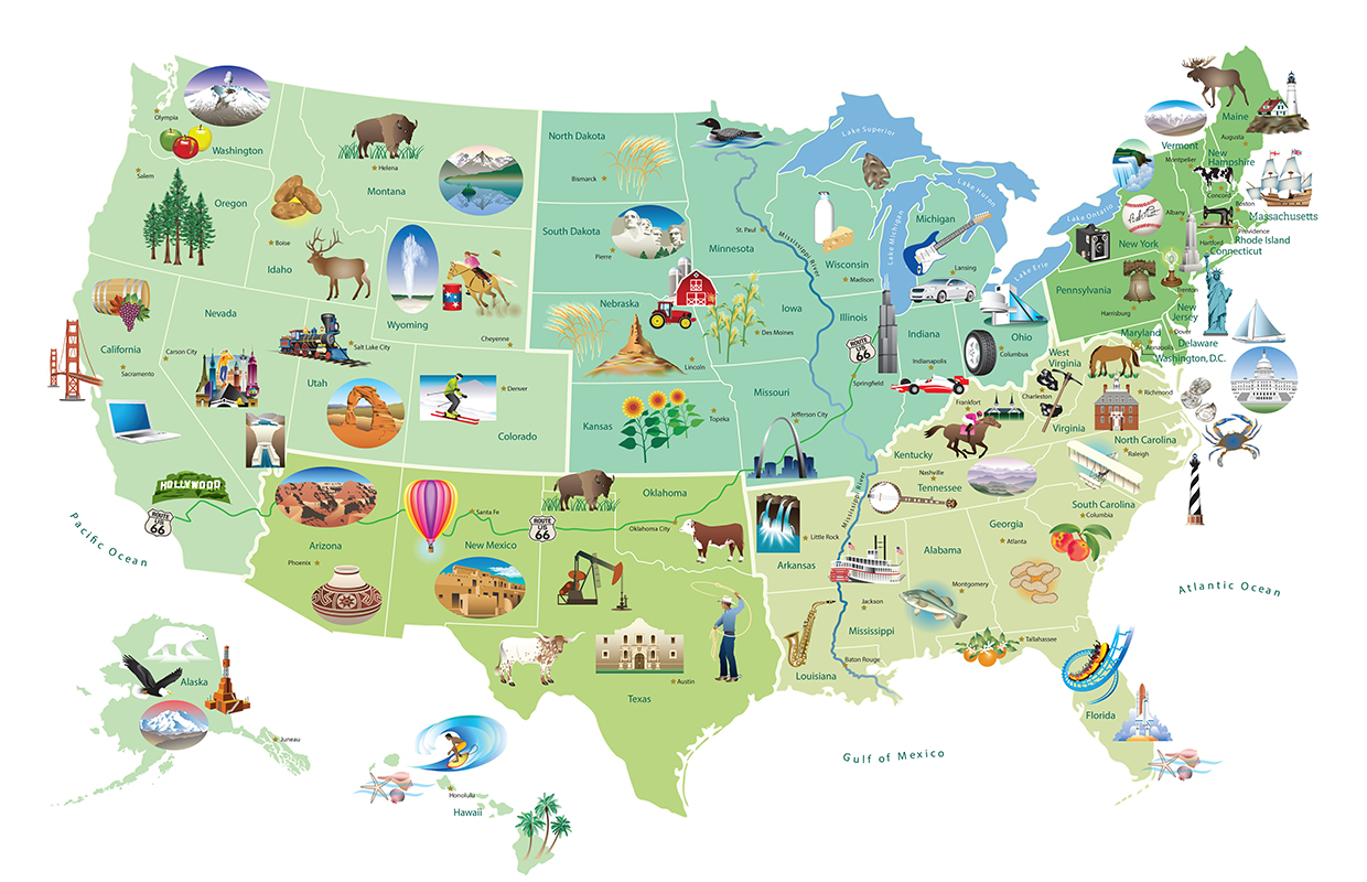 Us Map With Landmarks Images And Photos Finder