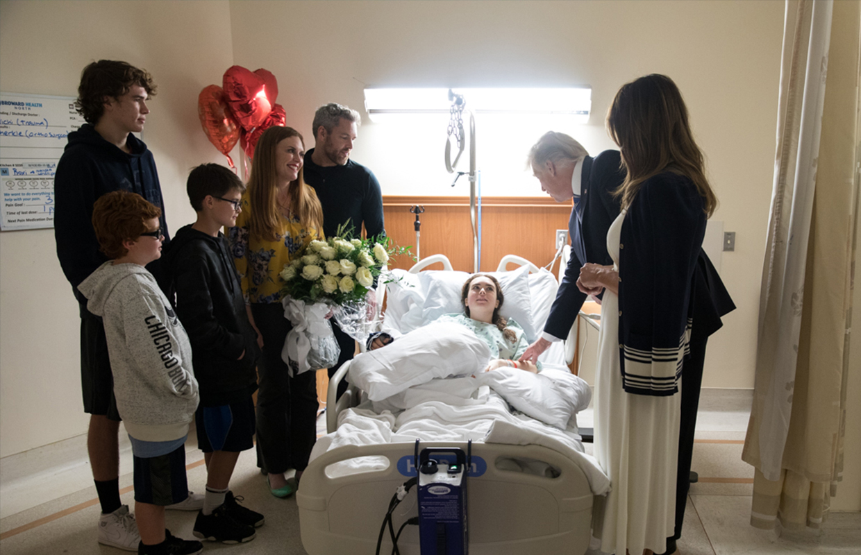 President Trump visiting an injured Parkland student, Maddy Wilford.