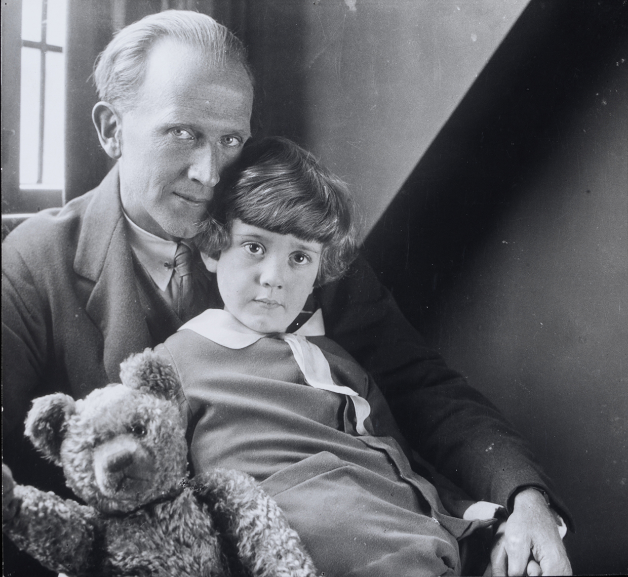 A.A. Milne, Christopher Robin Milne and Winnie-the-Pooh.