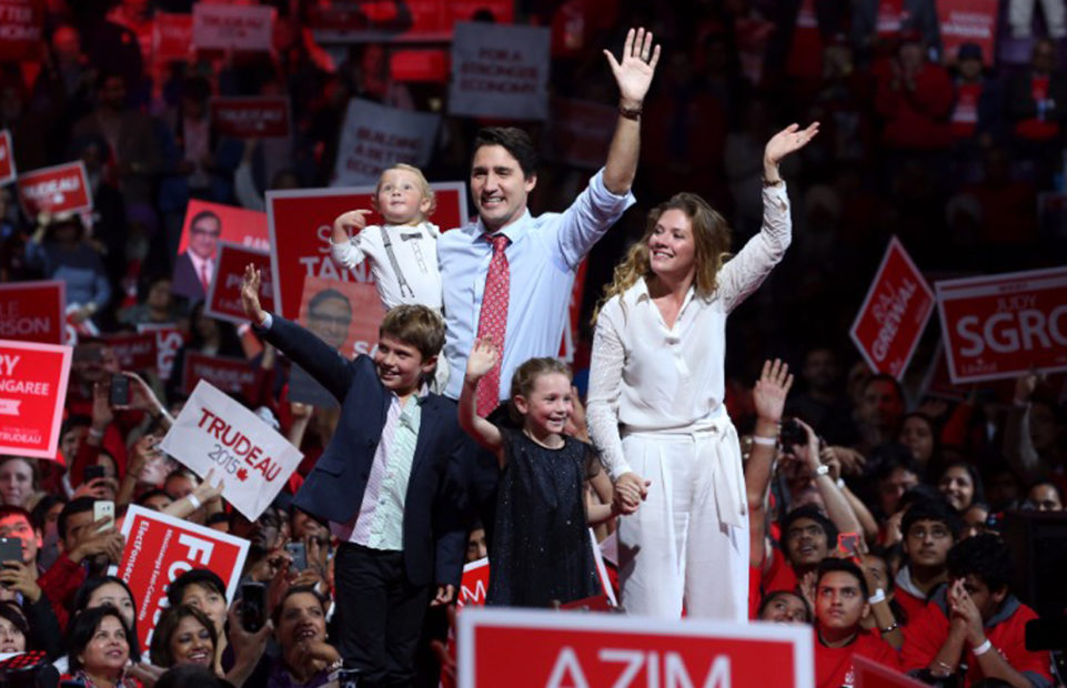 Justin Trudeau and Sophie Grégoire with their children, Hadrien, Xavier and Ella-Grace.