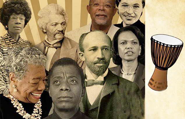 A poster for a Juneteenth event in San Francisco includes images of Frederick Douglass, W.E.B. Dubois, Condoleeza Rice.