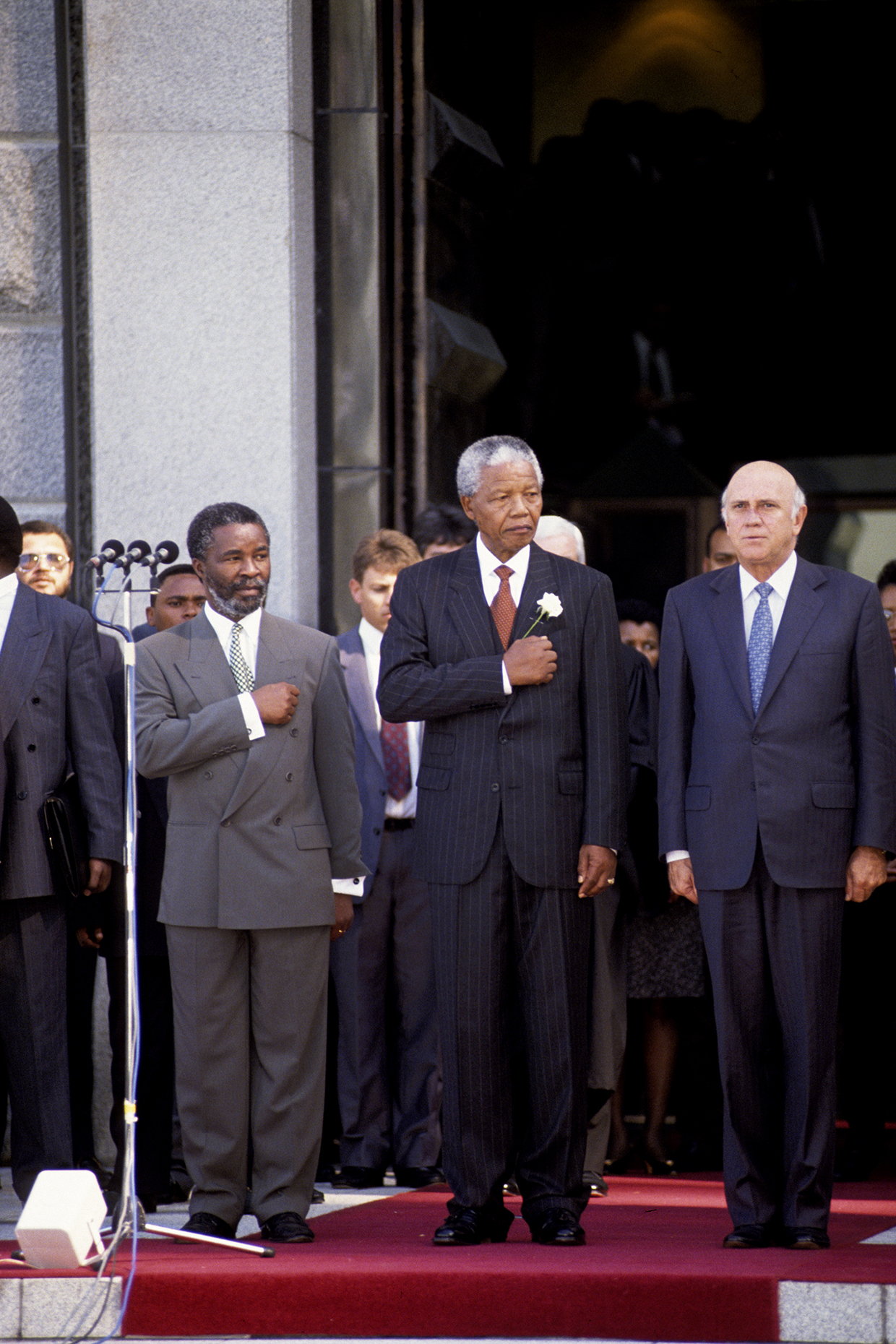 Oliver Tambo, left, with the joint recipients of the 1993 Nobel Peace Prize, Nelson Mandela and FW de Klerk.