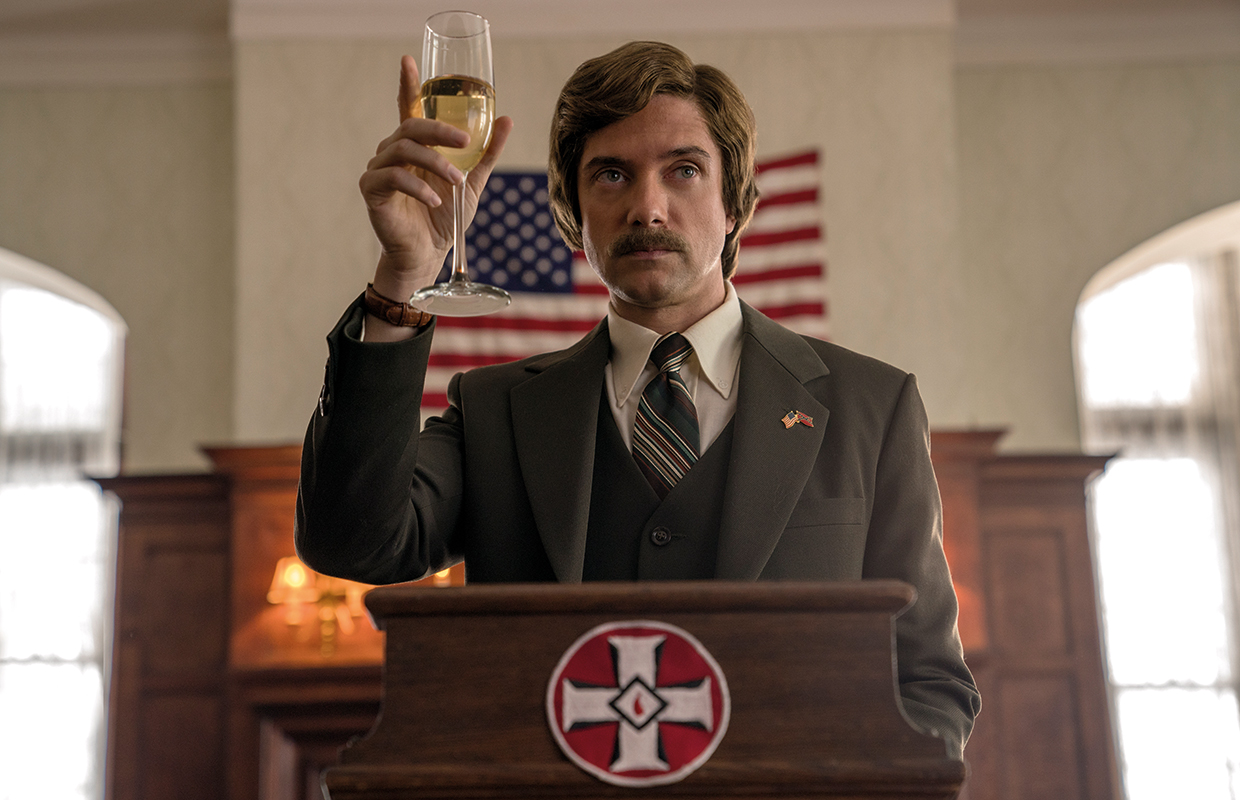 Topher Grace ("That '70s Show", "Under Silver Lake") had the difficult job of portraying KKK leader David Duke. Duke was elected to the Louisiana House of Representatives, ran in presidential primaries both as a Democrat and Republican before being convicted for fraud.
