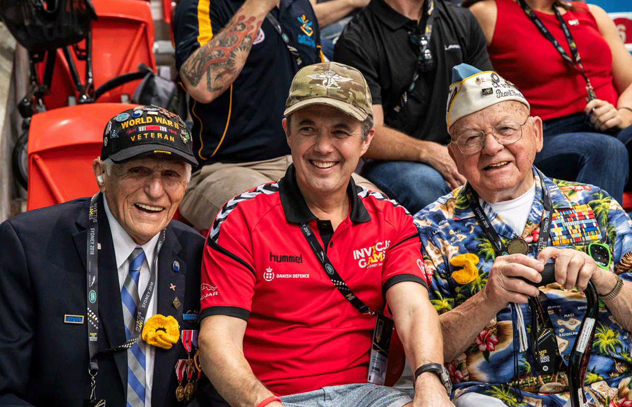 Two 99-year-old American WWII veterans attended the Sydney Games. Steven Melnikoff and Michael Gantich watched events with Crown Prince Frederik of Denmark.