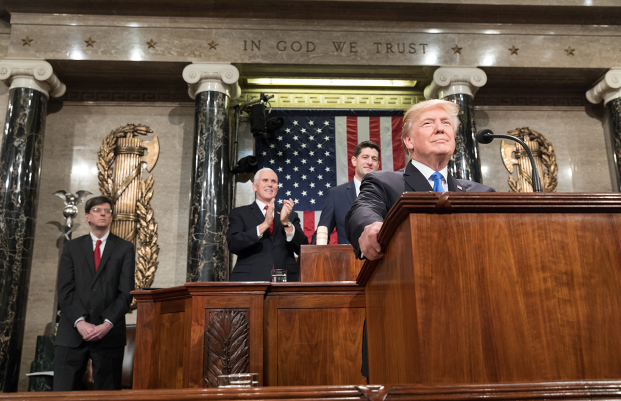 President Trump addressing Congress with his State of the Union speech. If the President's party loses the majority in one or both Houses at the midterms, it can make it very difficult for them to get through legislation in the second half of their term.