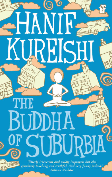 Book cover of The Buddha of Suburbi with a cartoon yogi character.