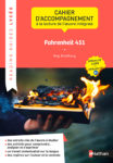 The cover for the Reading Guide Fahrenheit 451, a hand holding a burning book..