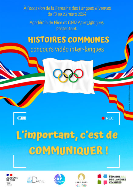 Poster for the Histoires communes competition with an Olympic flag
