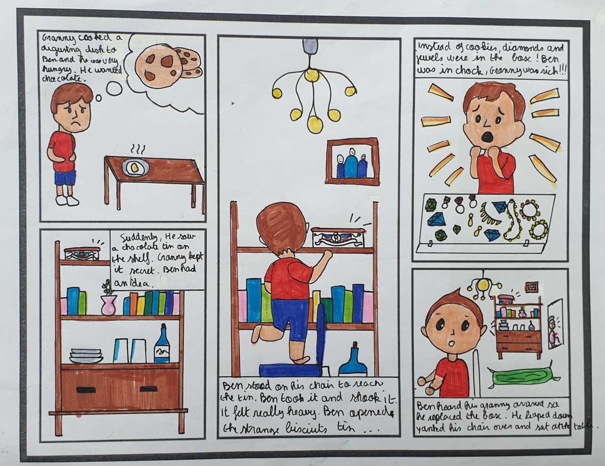 A comic strip of a scene from Gangsta Granny in Granny's kitchen.