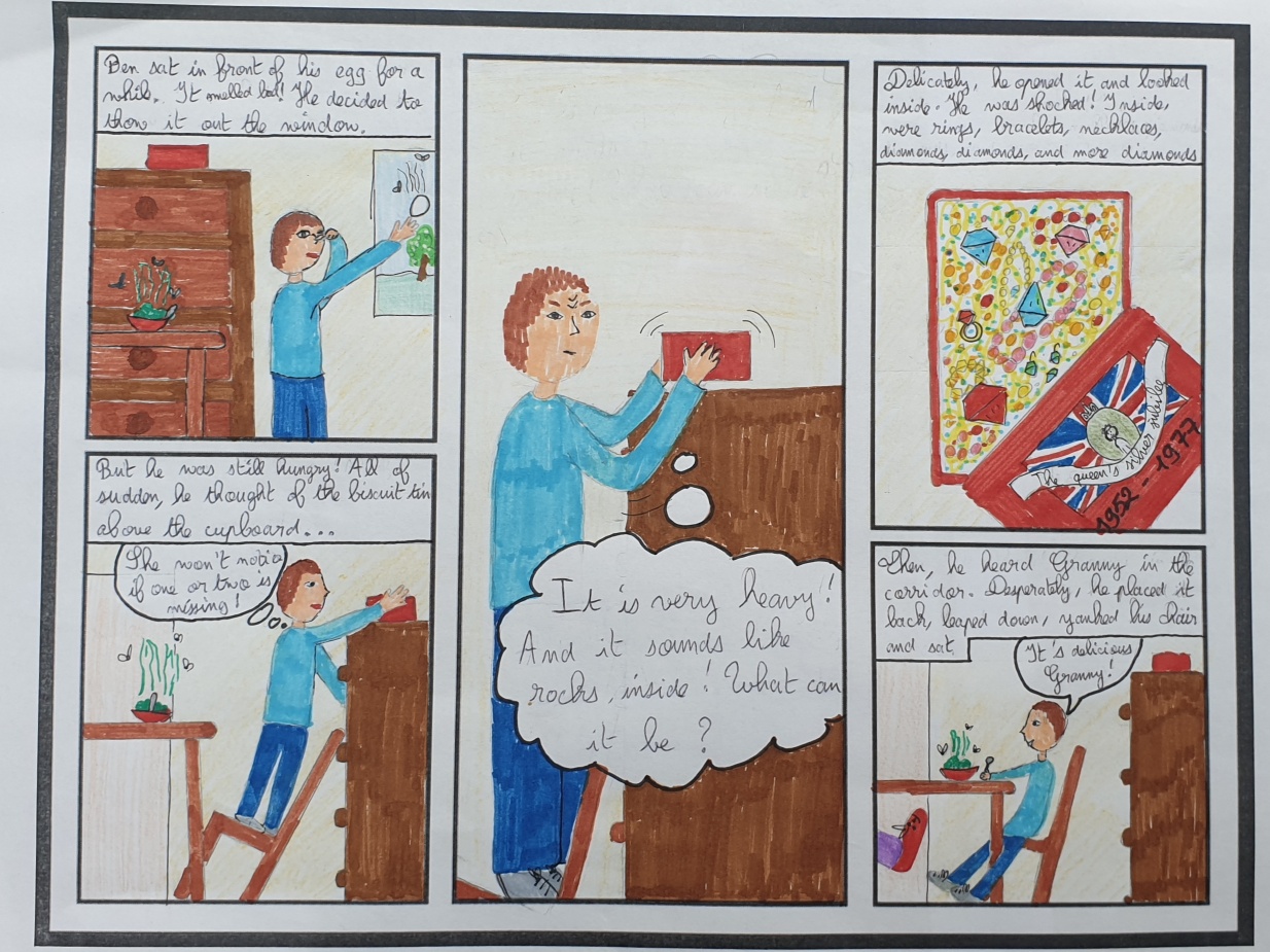 A comic strip of a scene from Gangsta Granny in Granny's kitchen.