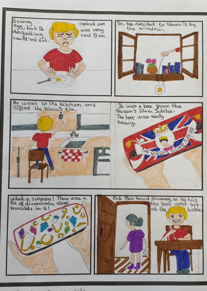 A comic strip of a scene from Gangsta Granny in Granny's kitchen.