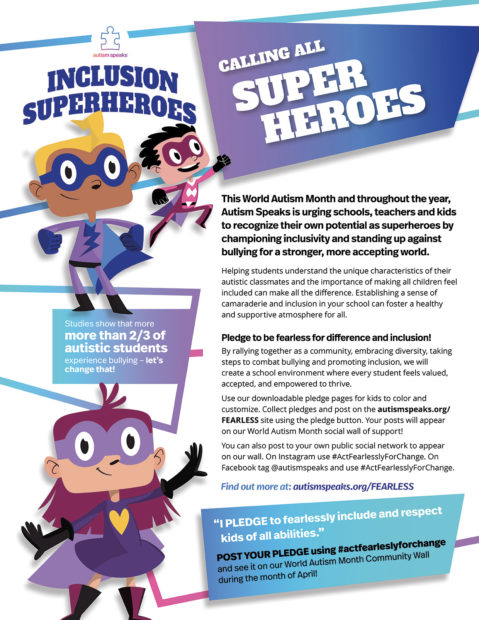 Poster encouraging pupils to be super heroes for inclusion.