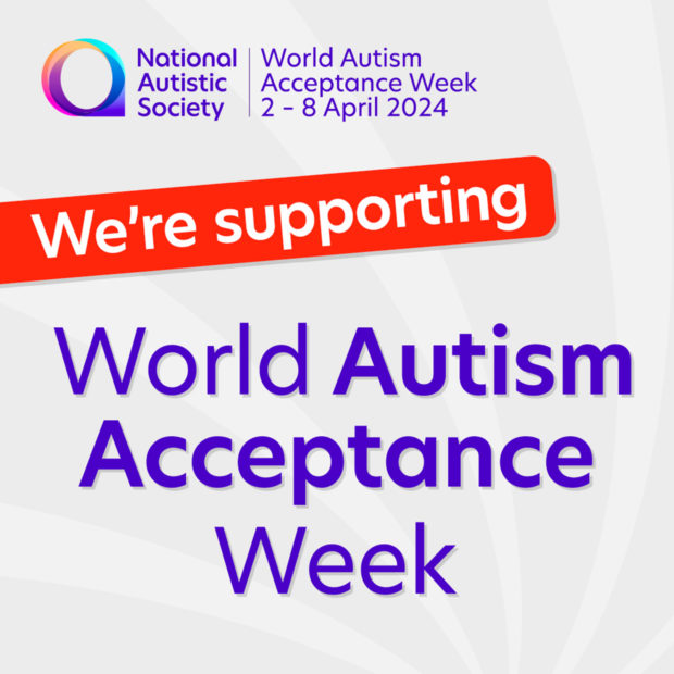 Poster for the National Autistic Society saying We're supporting World Autism Acceptance Week.