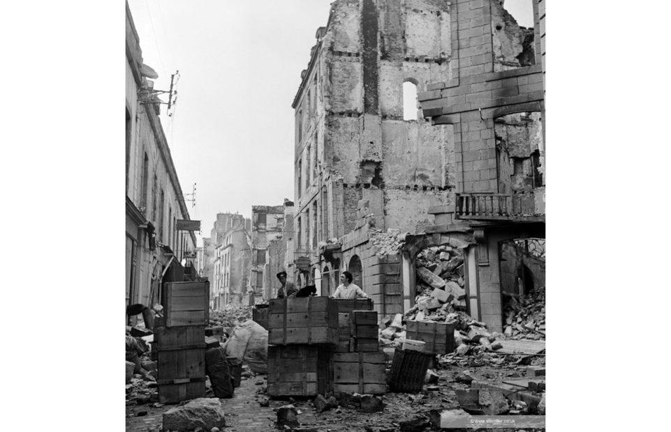 A street inside the Saint-Malo city walls, photographed by Miller on 15 August 1944. Eighty per cent of the town was destroyed by the Allied bombardments.