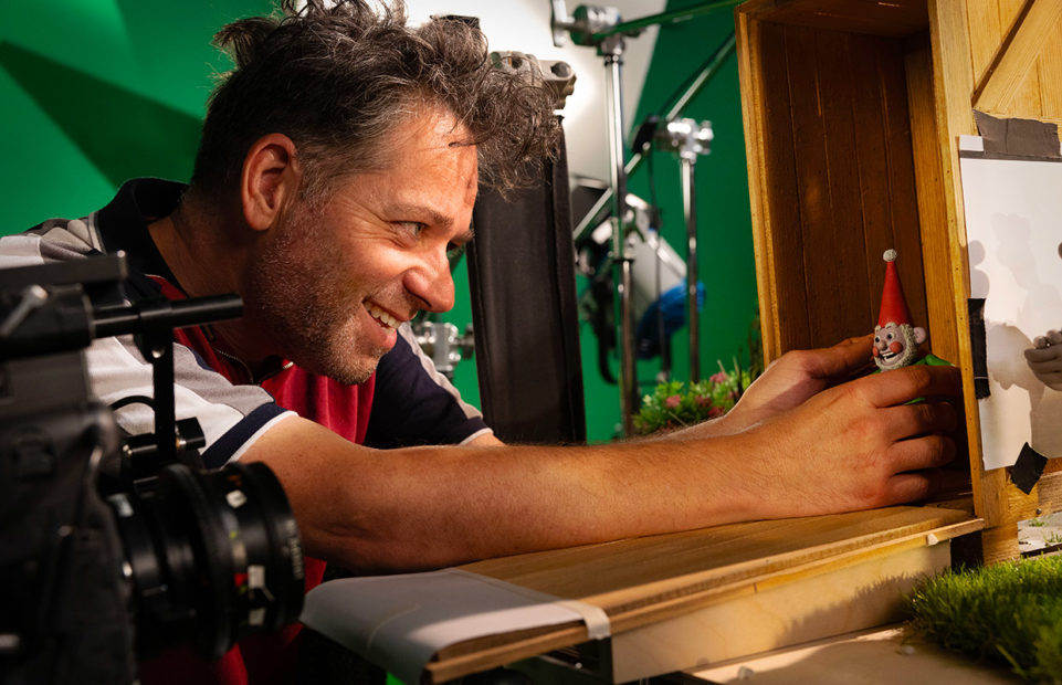 Animator Andy Symanowski preparing for a frame with Norbot.