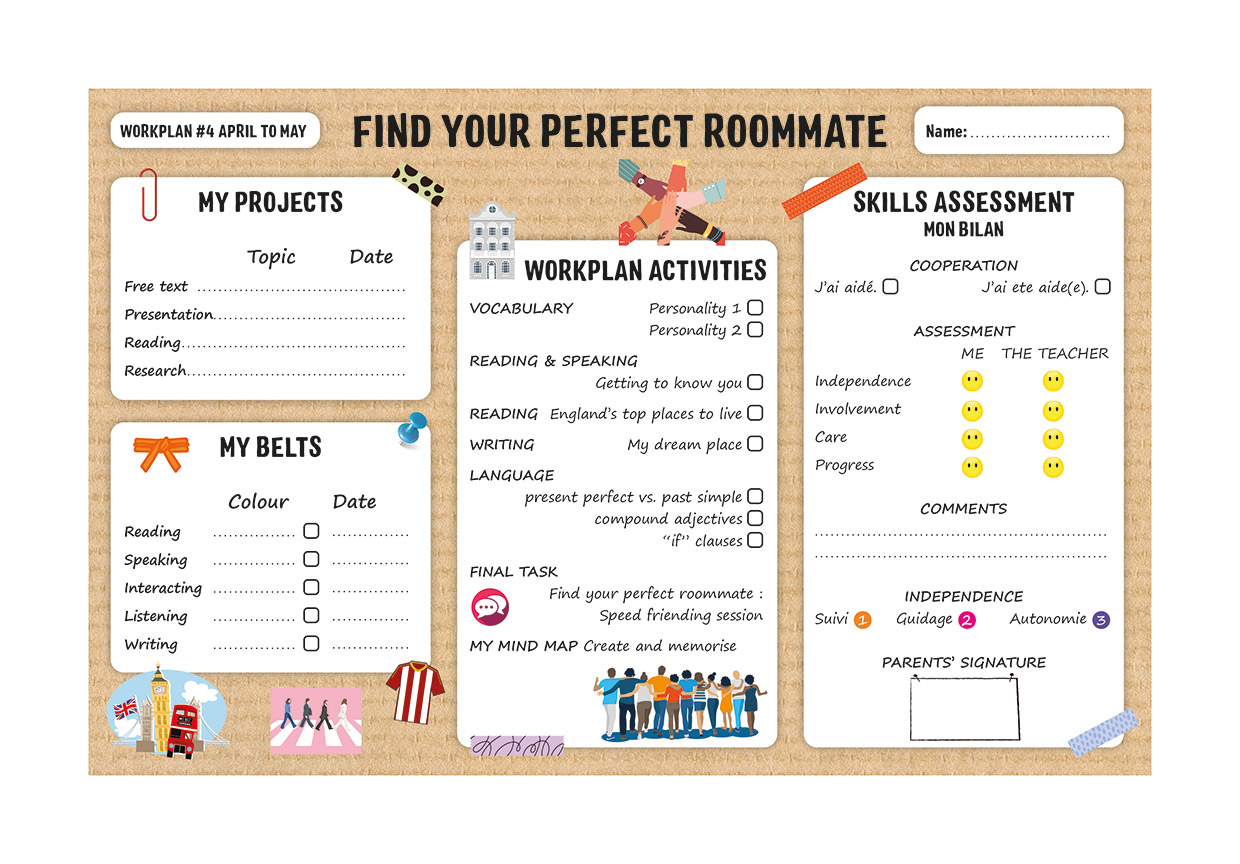 Un plan de travail pour une séquence intitulée "Find Your Perfect Roommate".