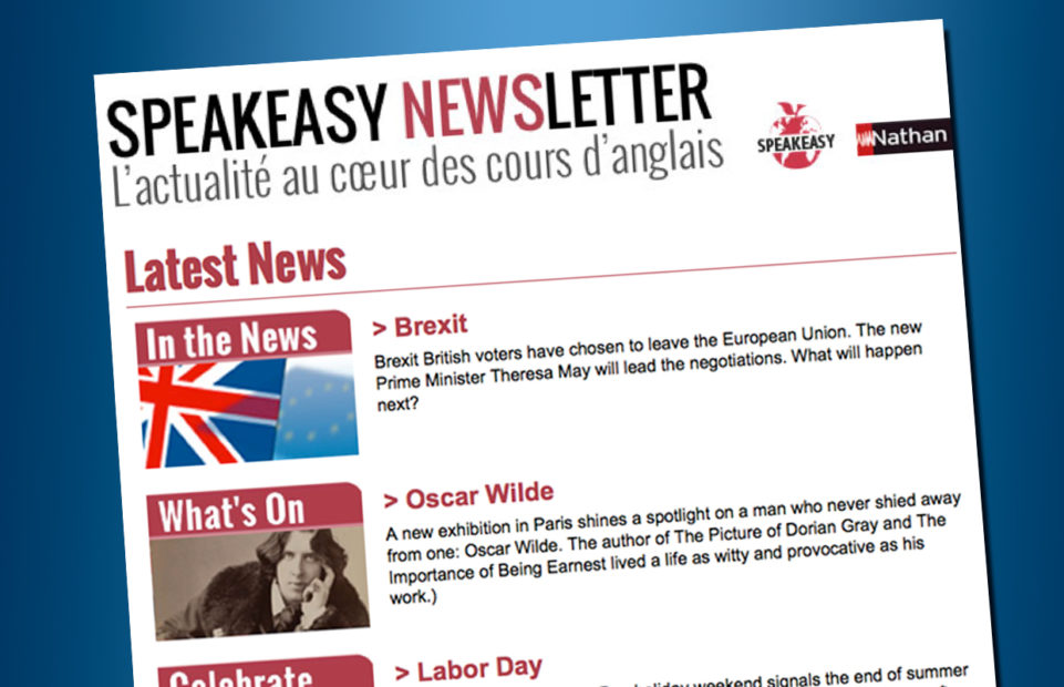 An image of the newsletter with headlines about Brexit, Oscar Wilde and Labor Day