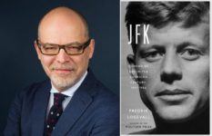 Professor Fredrik Logevall and the cover of his biography JFK.