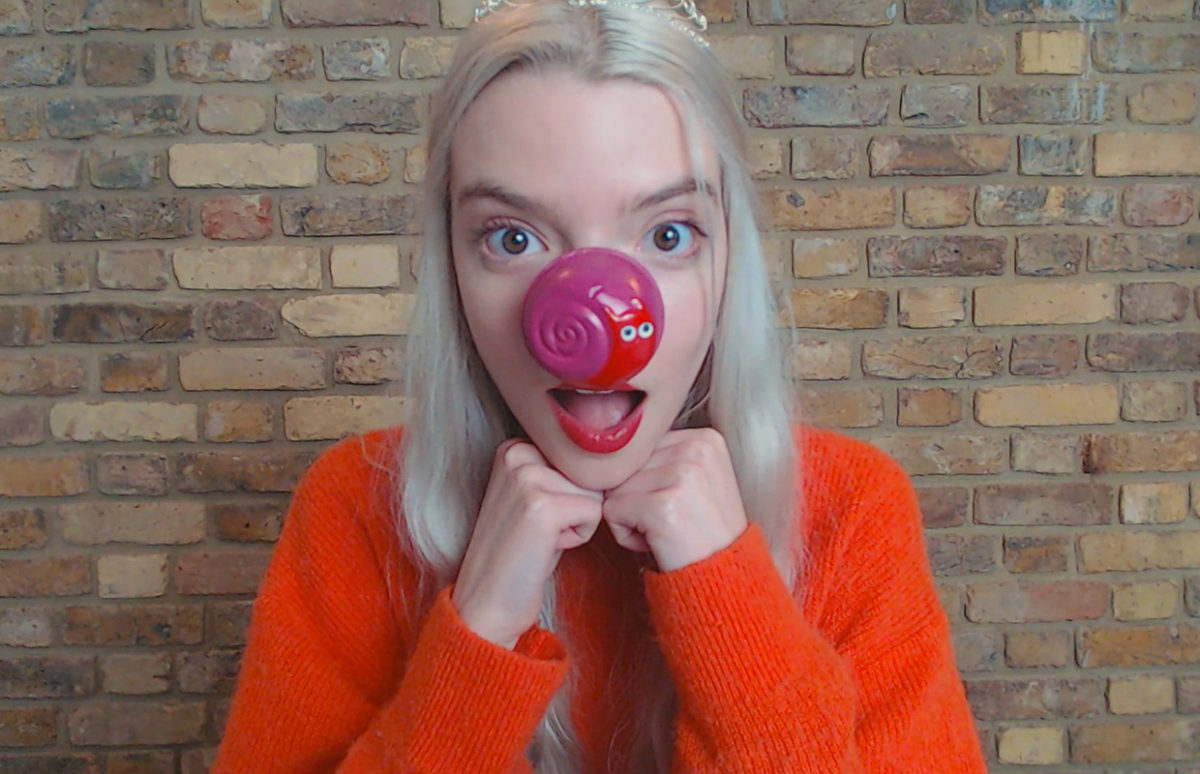 Actress Anya Taylor Joy wearing a Red Nose Day nose