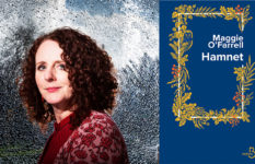 Maggie O'Farrell and the cover of her novel Hamnet.