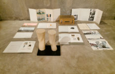 Claes Oldenburg "London Knees 1966", 1966-1968, multiple of polyurethaned latex knees, acrylic base, 2 sewn felt bags, and 12 photolithographs, in 3 folders, cloth-covered case,