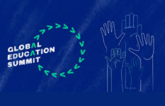 Poster for the Global Education Summit illustrating the slogan "Raise Your Hand"
