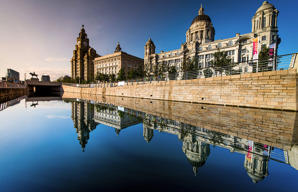 The "Three Graces", considered Liverpools most historically significant buildings: Royal Liver Building, The Cunard Building and the Port of Liverpool Building.