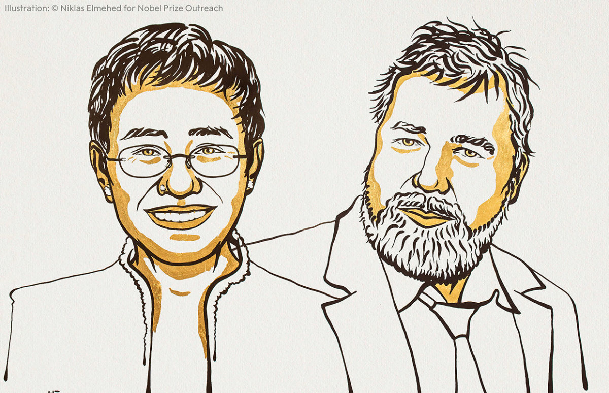 Portraits of Maria Ressa and Dmitry Muratov