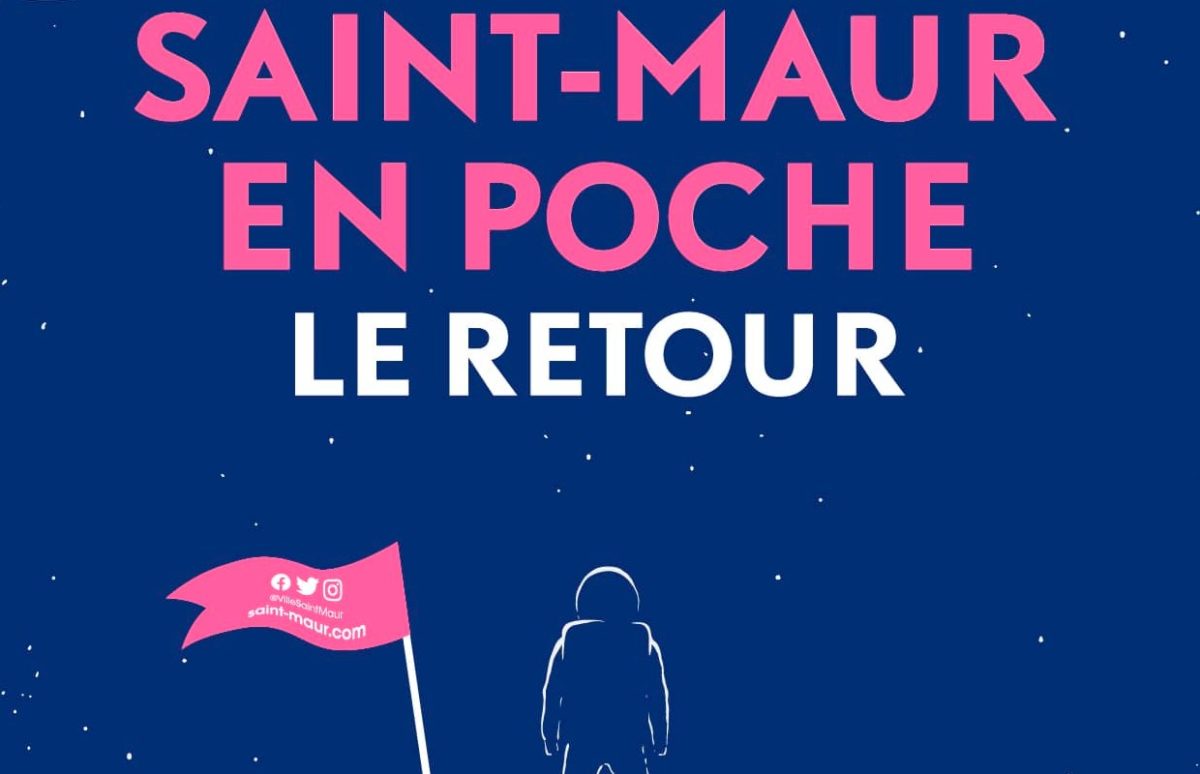 A picture of an astronaut on the moon with the title Saint-Maur en poche le retour