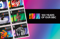 A set of stamps celebrating "100 Years of the BBC"