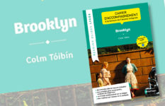 Cover of the reading guide for Brooklyn, with a still from the film version starring Saoirse Ronan.