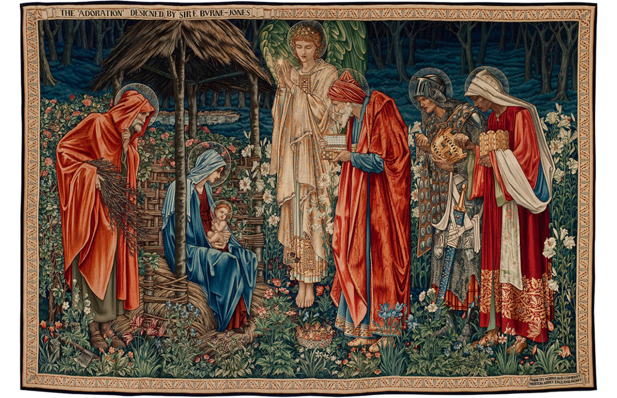 A tapestry entitled Adoration of the Magi designed in 1886 by Edward Burne Jones, William Morris, and John Henry Dearle for Morris and Co.