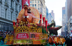 A giant model turkey named Tom on a float always opens the Macy's Thanksgiving parade.