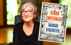 A photo of Barbara Kingsolver and the cover of her novel Demon Copperhead.