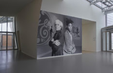 Photographic portraits of Warhol and Basquiat at the entrance to the Louis Vuitton exhibition.