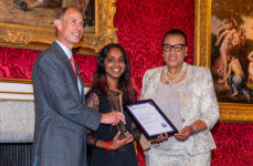 Maya Kirti Nanan from Trinidad and Tobago, receives the Commonwealth Young Person of the Year Award from Price Andrew.
