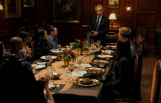 Bruce Greenwood as Roderick Usher presides a family dinner.