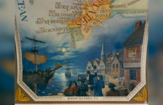 This mural of the Boston Tea Party is in the U.S. Congress building in Washington, D.C. At the top, you can see the original 13 states.