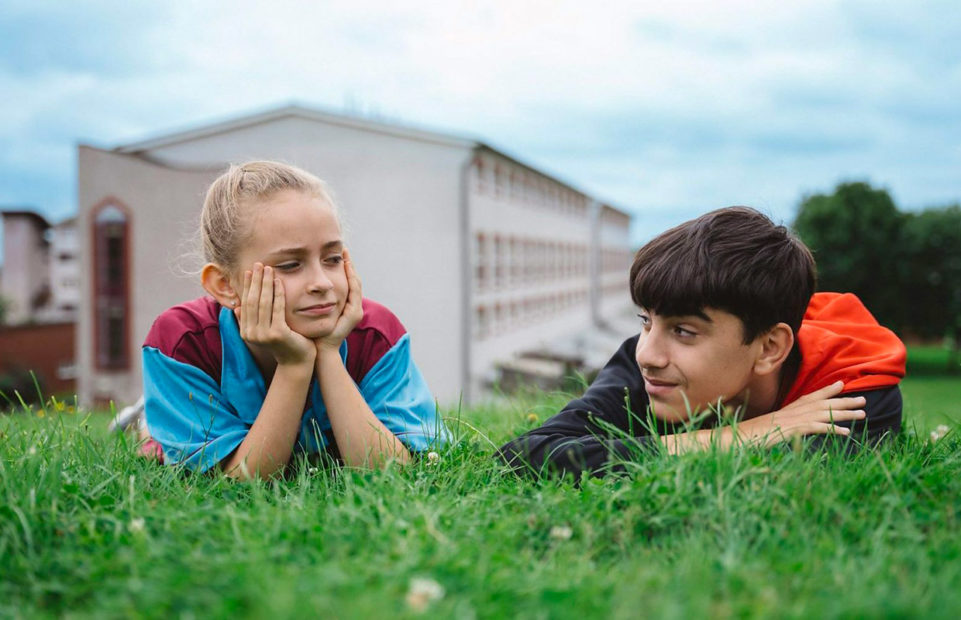 Lola Campbell and Alin Azun as Georgie and Ali in Scrapper.