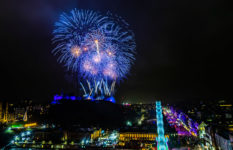 Fireworks over Edinburgh Castle for Hogmanay.