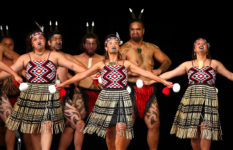 Nga Tumanako dance group from West Auckland perform during the Te Matatini National Kapa Haka Festival, some sporting moko or face tattoos.