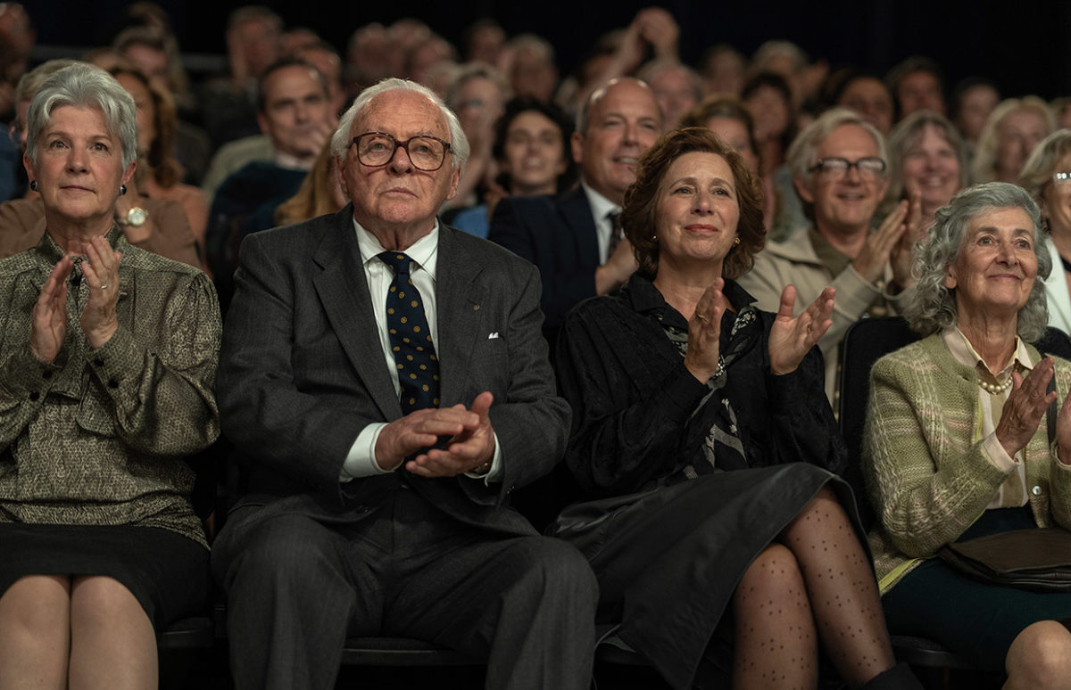 Anthony Hopkins as Sir Nicholas Winton, in the studio audience of the TV programme scene.