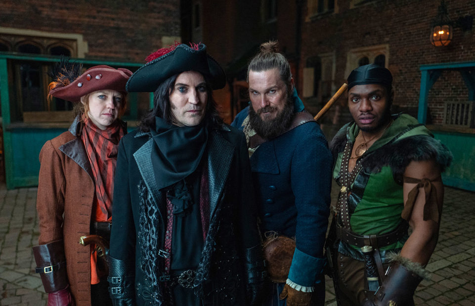 Noel Fielding as Dick Turpin, with his band of criminals.