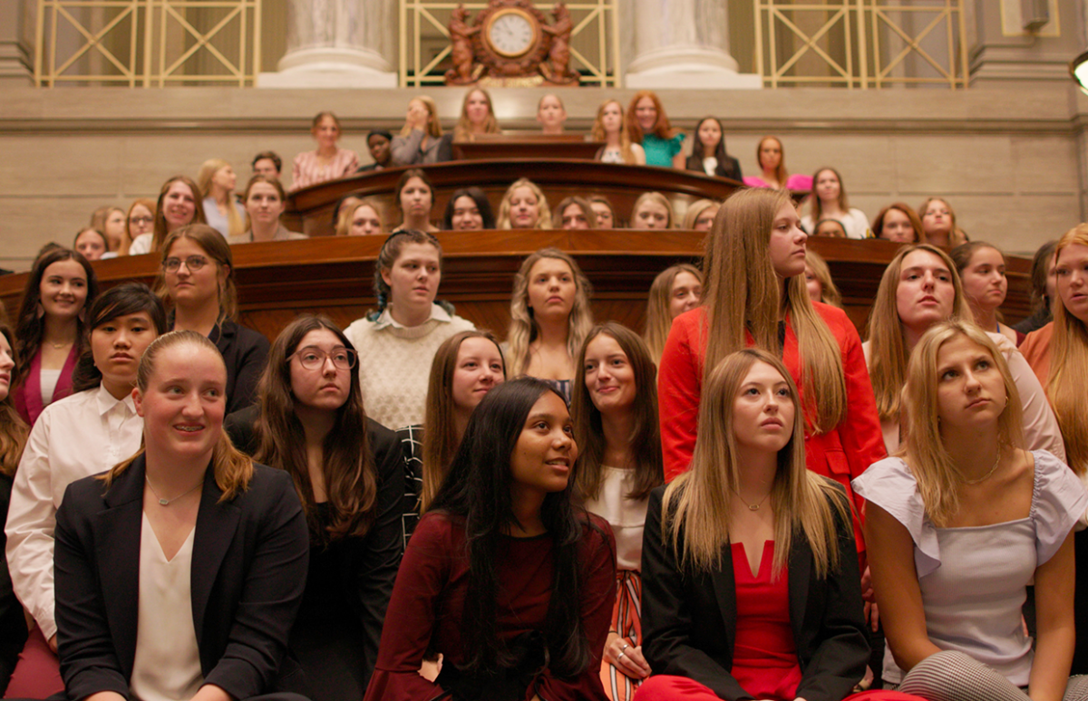 Some of the participants in Girls State in a plenary session.