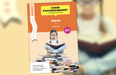 The cover of the guide: a girl with glasses sitting on a pile of books, reading.