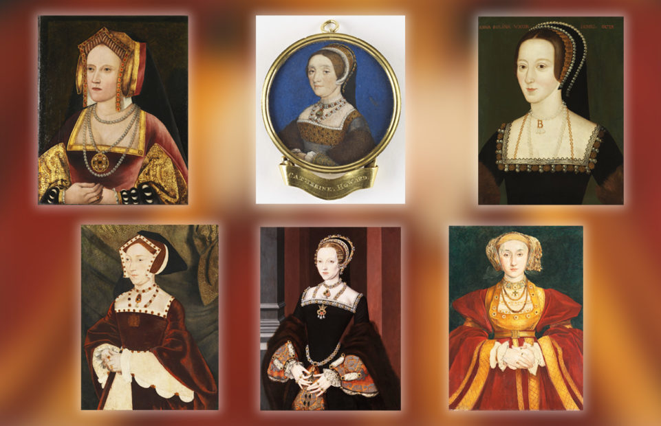 Portraits of the six queens from first to last.