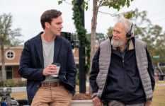 Star of Juror 2, Nicolas Hoult, on set with Clint Eastwood.